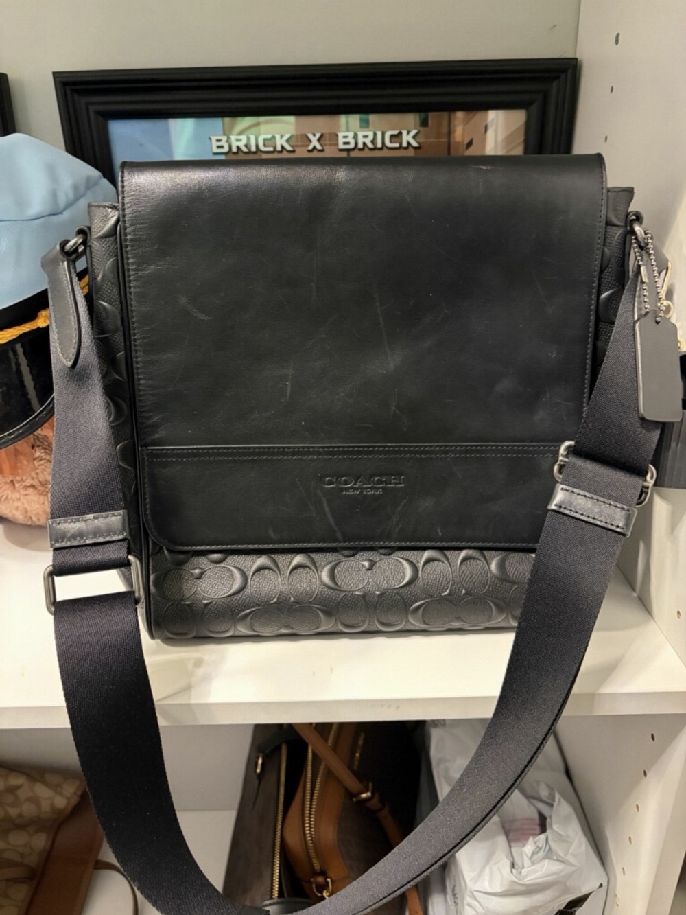Coach Black Leather & Signature Canvas Messenger Bag